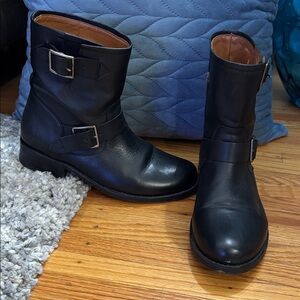 Frye Black Leather Buckle Boots